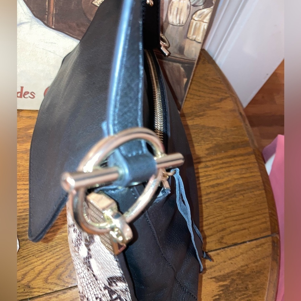 Leather + Snakeskin Shoulder Bag -Black NWOT - Picture 3 of 11